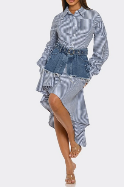 Striped shirt dress with denim corset