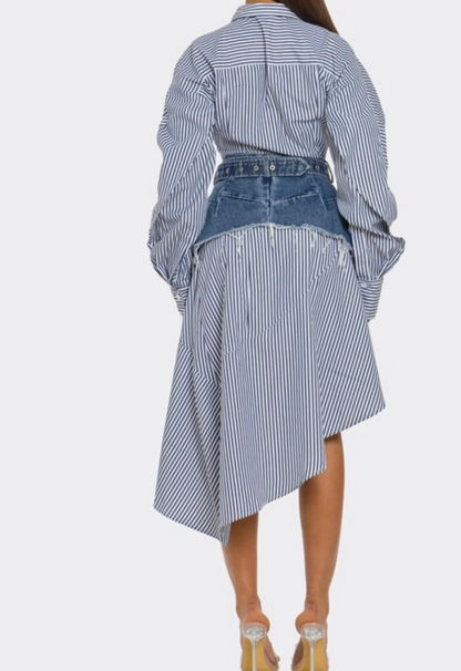 Striped shirt dress with denim corset