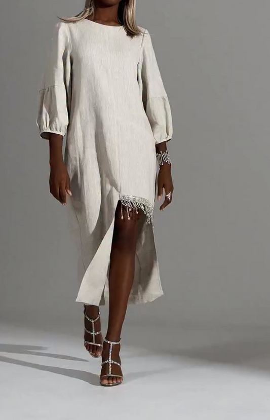 Linen Irregular Crystal Tassel Skirt