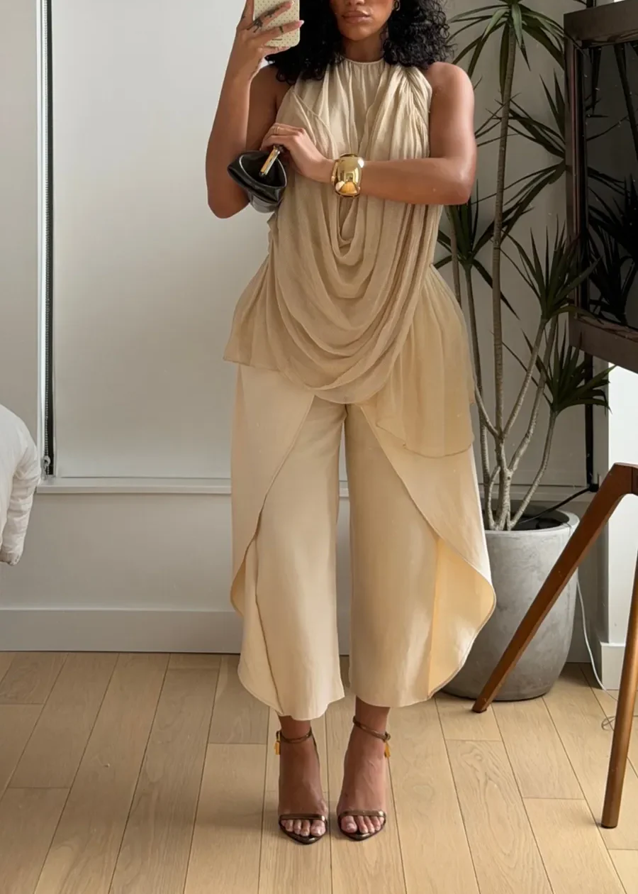 A-line top + asymmetrical pants set