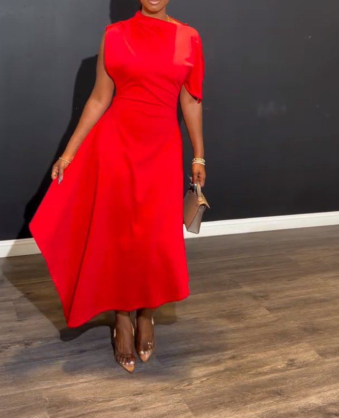 Asymmetric Sleeveless Pleated Midi Dress