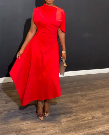 Asymmetric Sleeveless Pleated Midi Dress