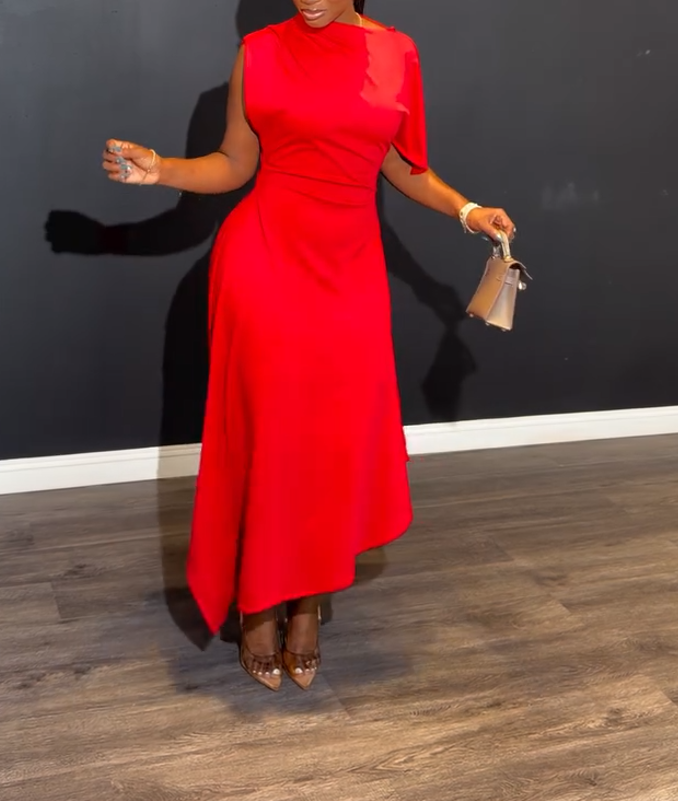 Asymmetric Sleeveless Pleated Midi Dress