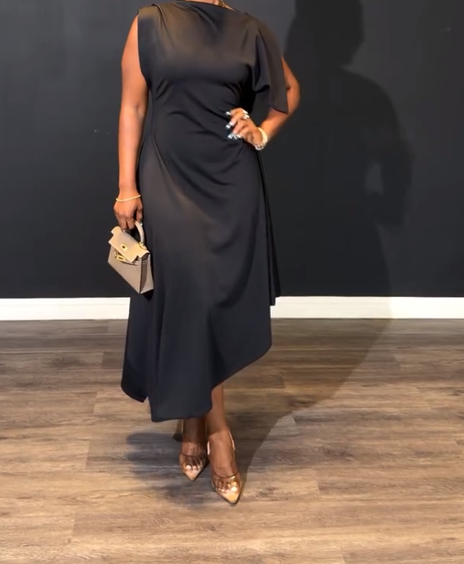 Asymmetric Sleeveless Pleated Midi Dress