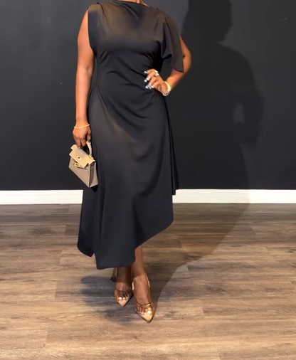 Asymmetric Sleeveless Pleated Midi Dress