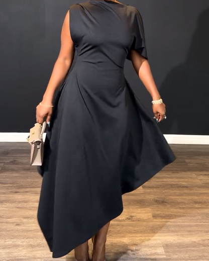 Asymmetric Sleeveless Pleated Midi Dress