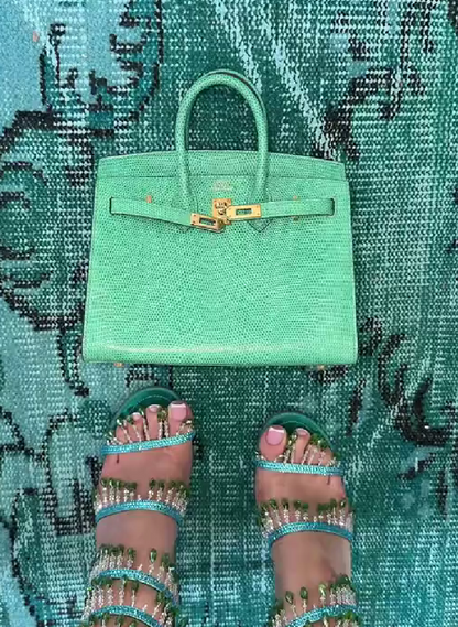 Mint green glossy lizard leather Birkin bag