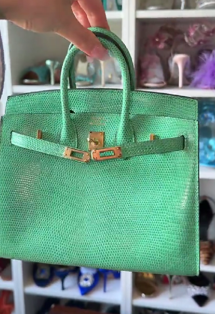 Mint green glossy lizard leather Birkin bag