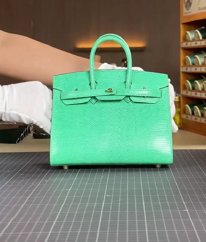 Mint green glossy lizard leather Birkin bag