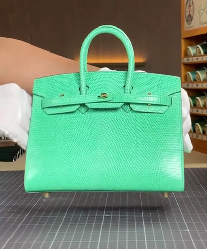 Mint green glossy lizard leather Birkin bag