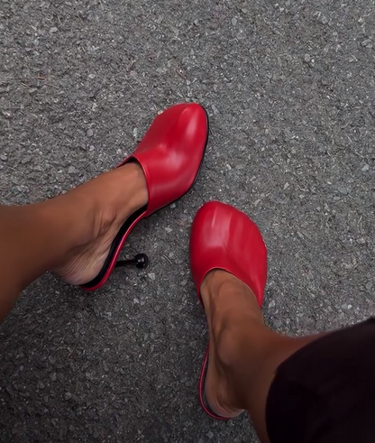 Leather semi-enclosed high heels