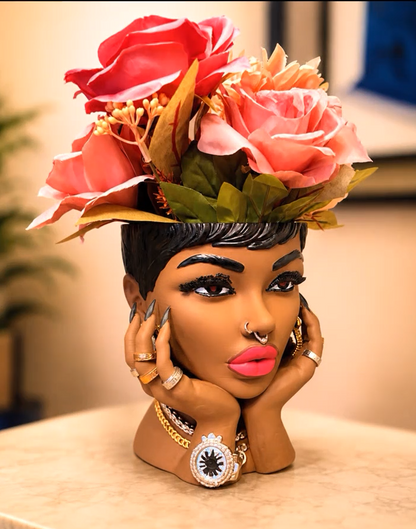 Sculptural illustrated planter