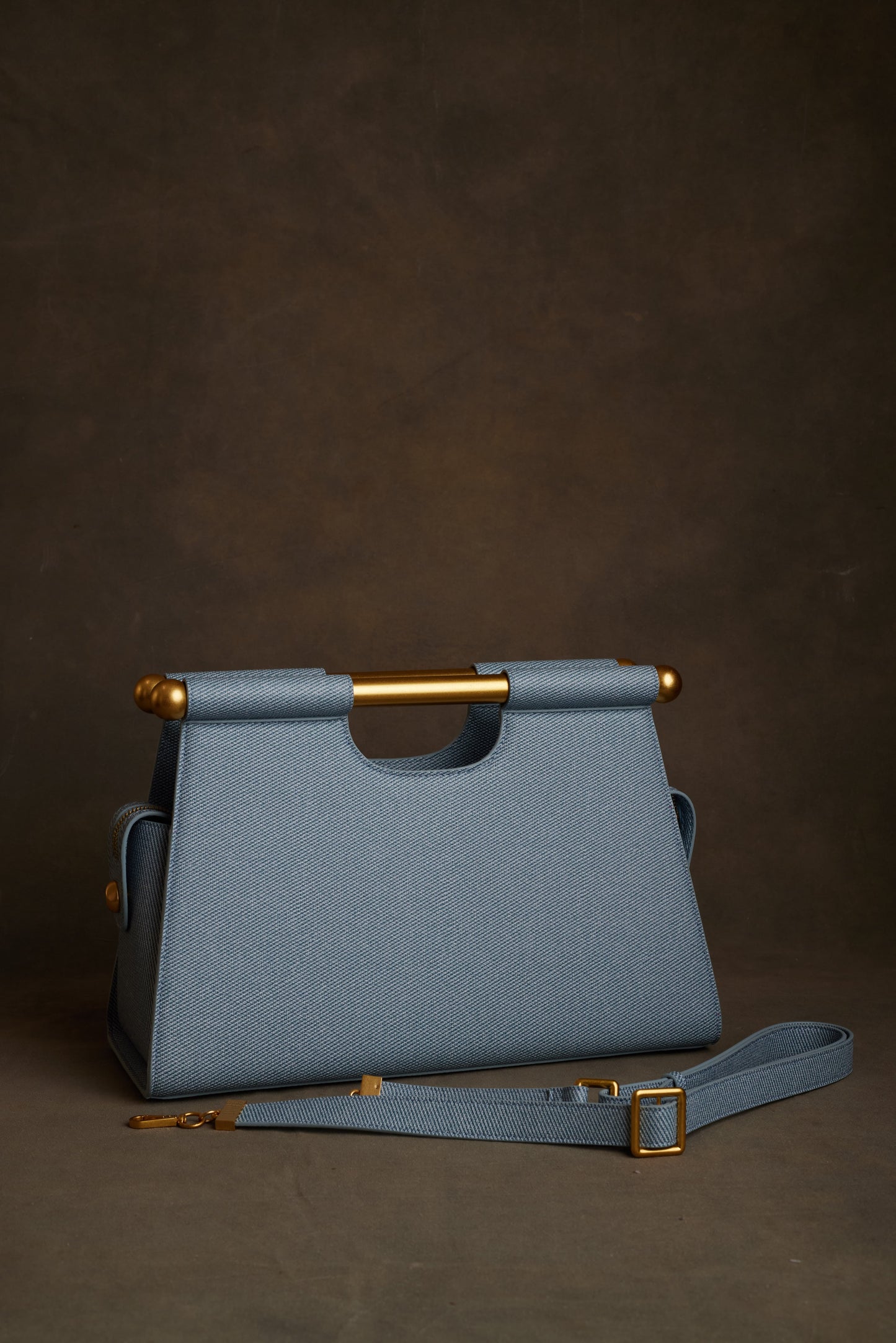 Structured light blue denim handbag