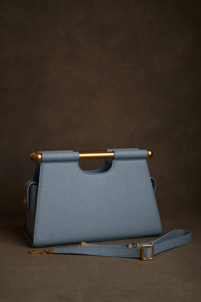 Structured light blue denim handbag