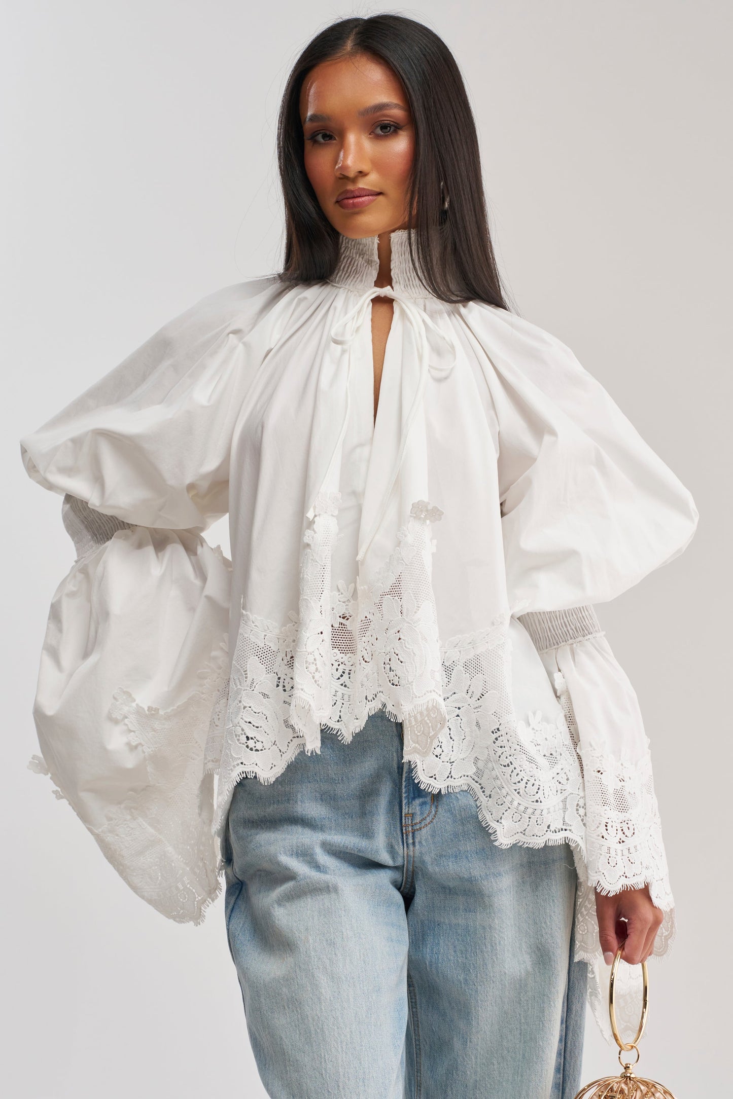 MARIA LACE TRIM POPLIN BLOUSE