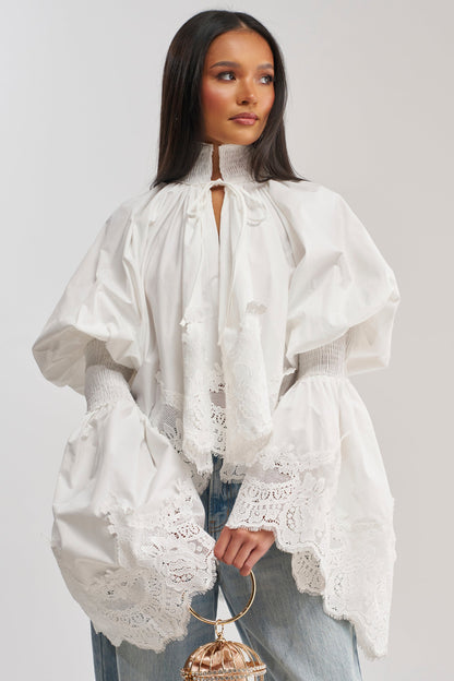 MARIA LACE TRIM POPLIN BLOUSE