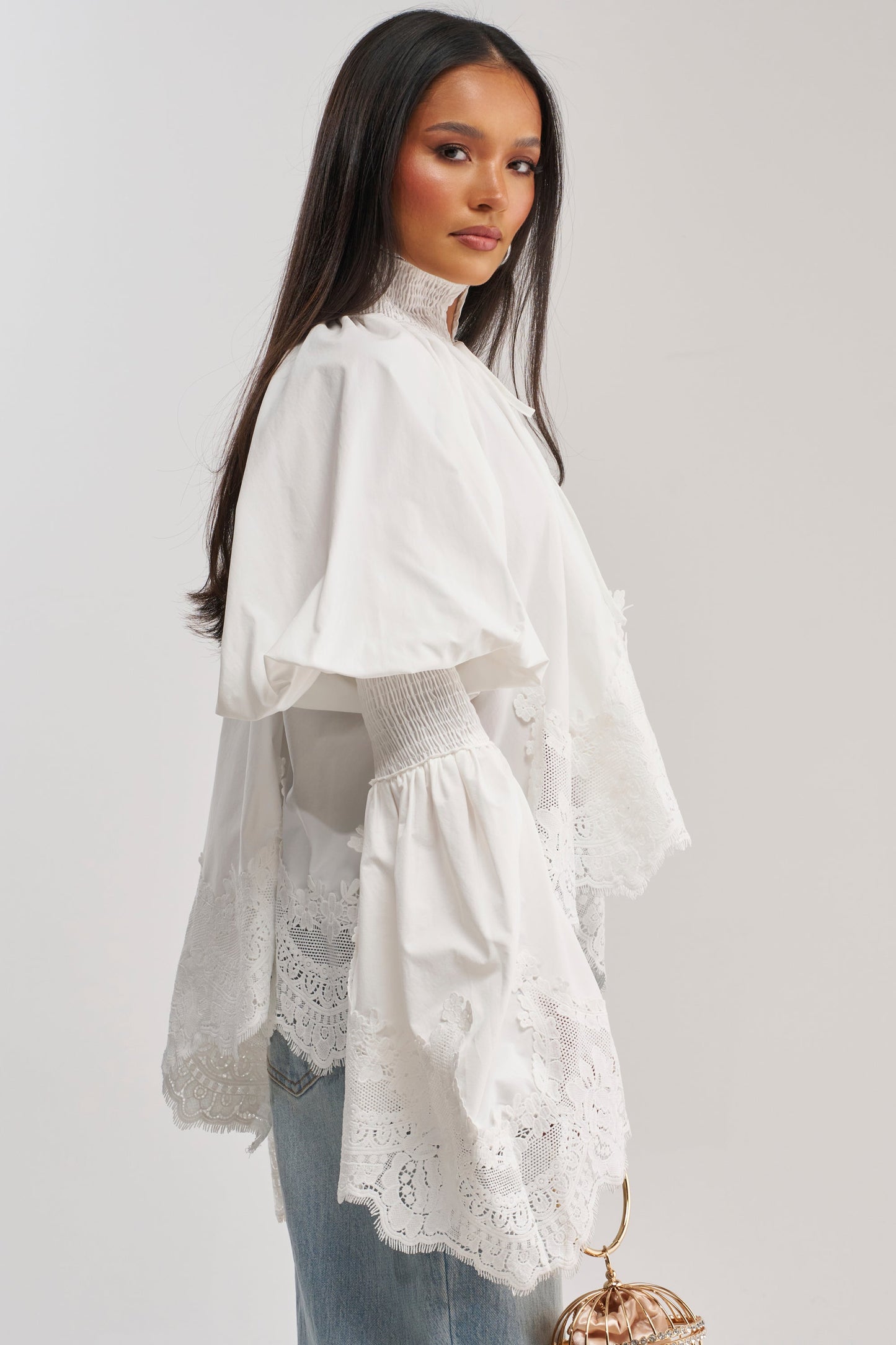 MARIA LACE TRIM POPLIN BLOUSE