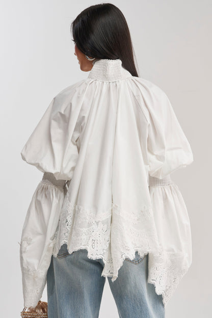 MARIA LACE TRIM POPLIN BLOUSE