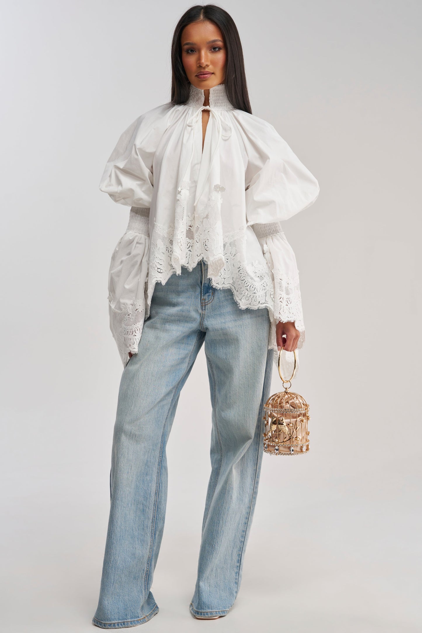 MARIA LACE TRIM POPLIN BLOUSE