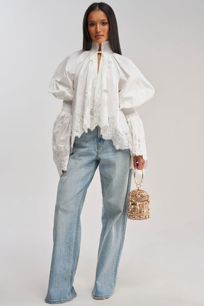 MARIA LACE TRIM POPLIN BLOUSE