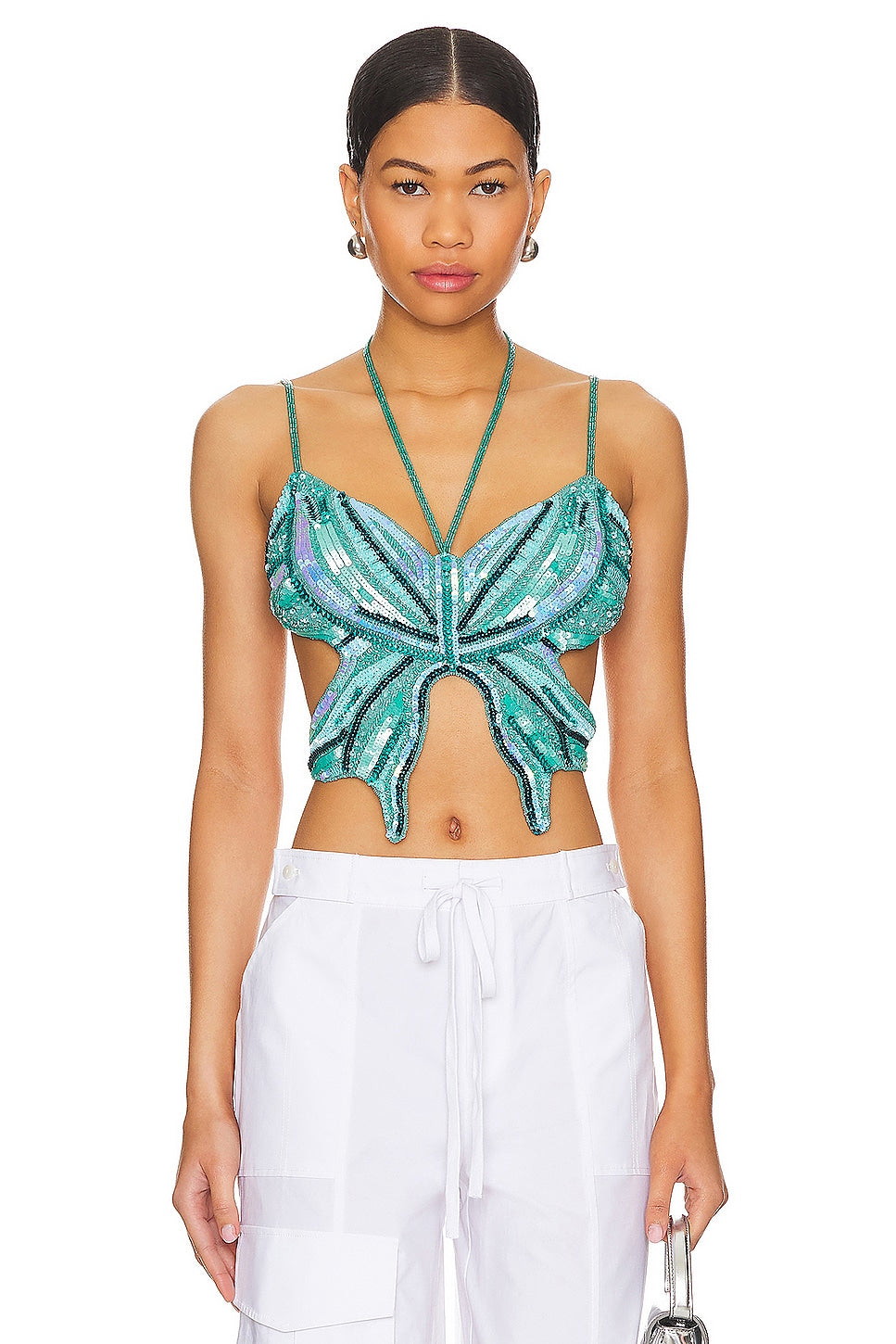 Strappy butterfly sequin top