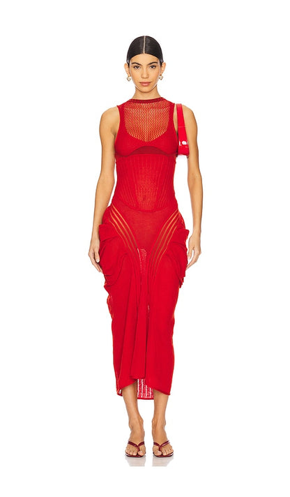 Pleated fabric maxi vest dress