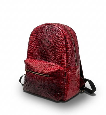 Crocodile-embossed leather backpack