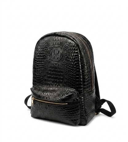 Crocodile-embossed leather backpack