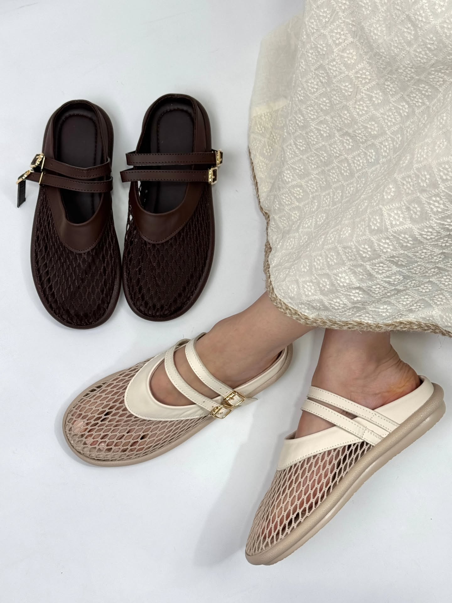 Breathable mesh cutout flats