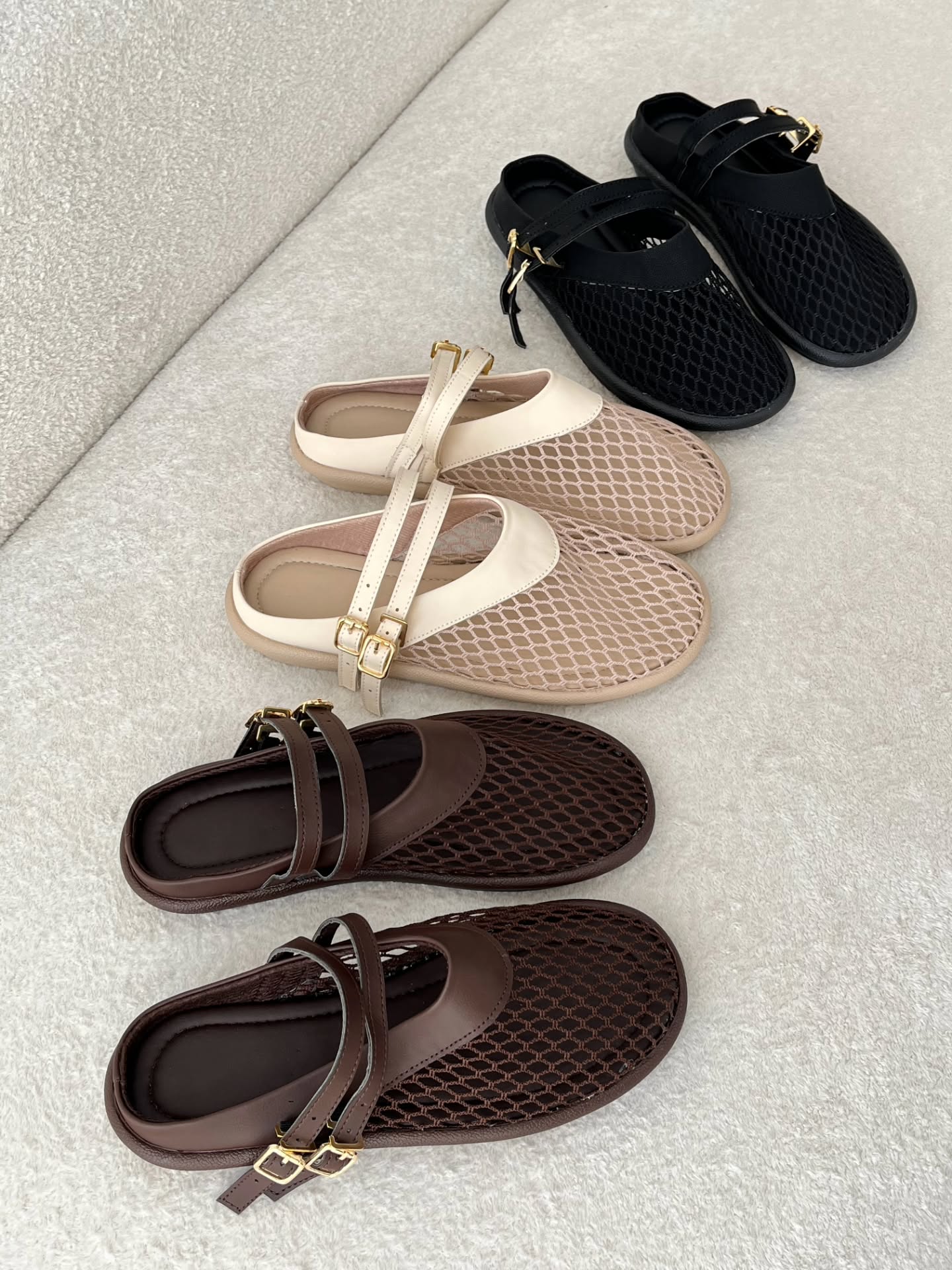 Breathable mesh cutout flats