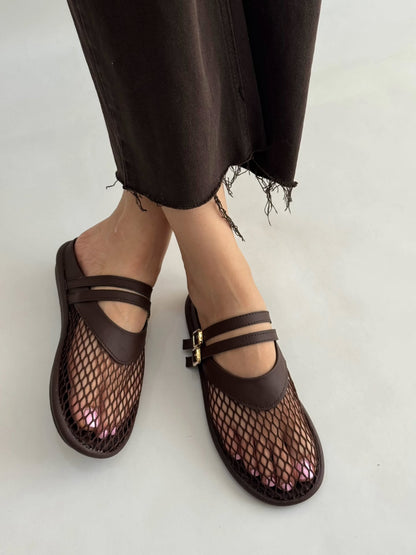 Breathable mesh cutout flats