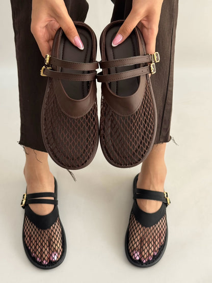 Breathable mesh cutout flats