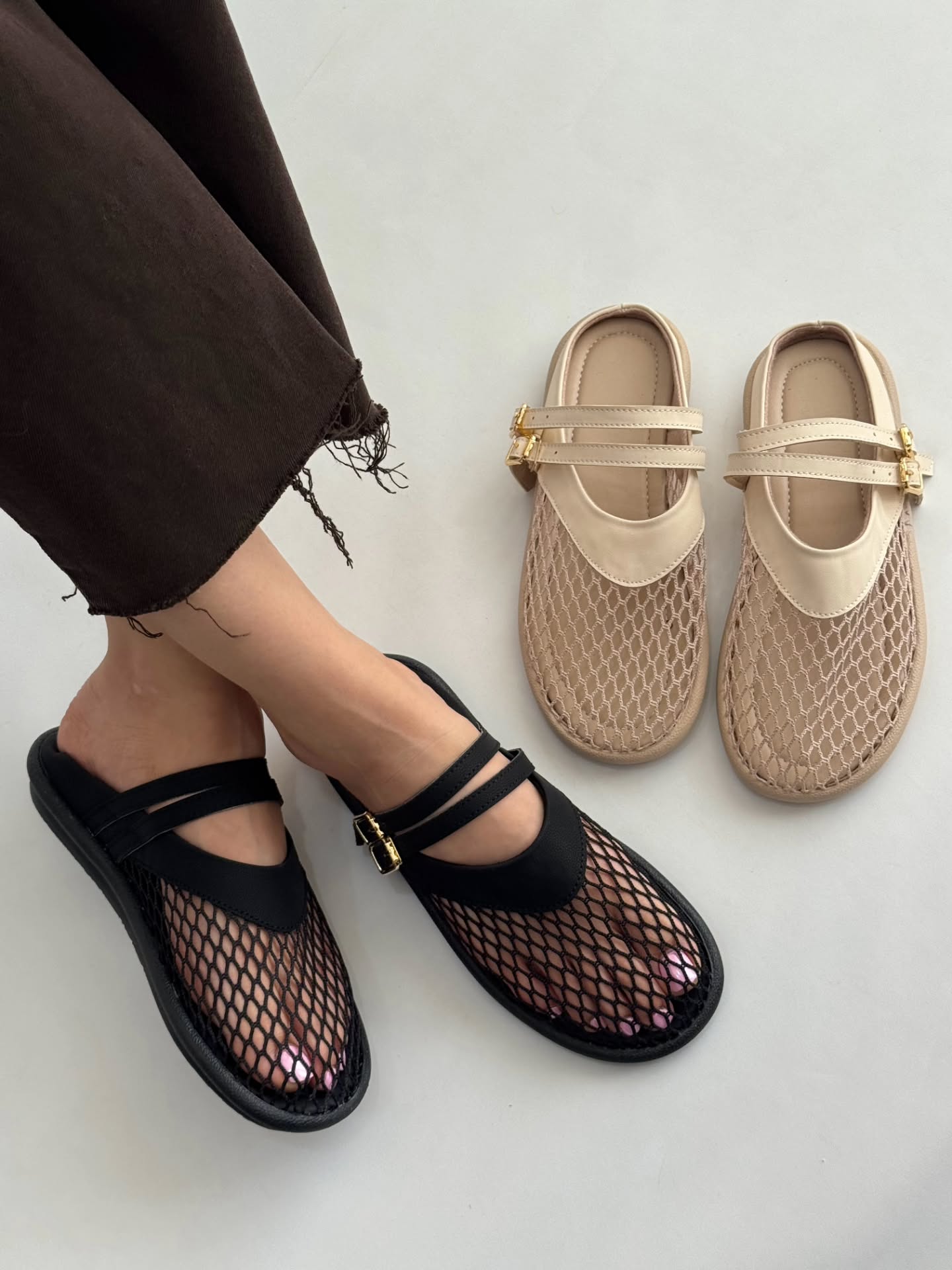 Breathable mesh cutout flats