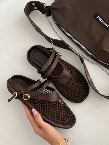 Breathable mesh cutout flats
