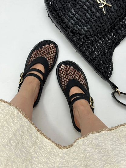Breathable mesh cutout flats