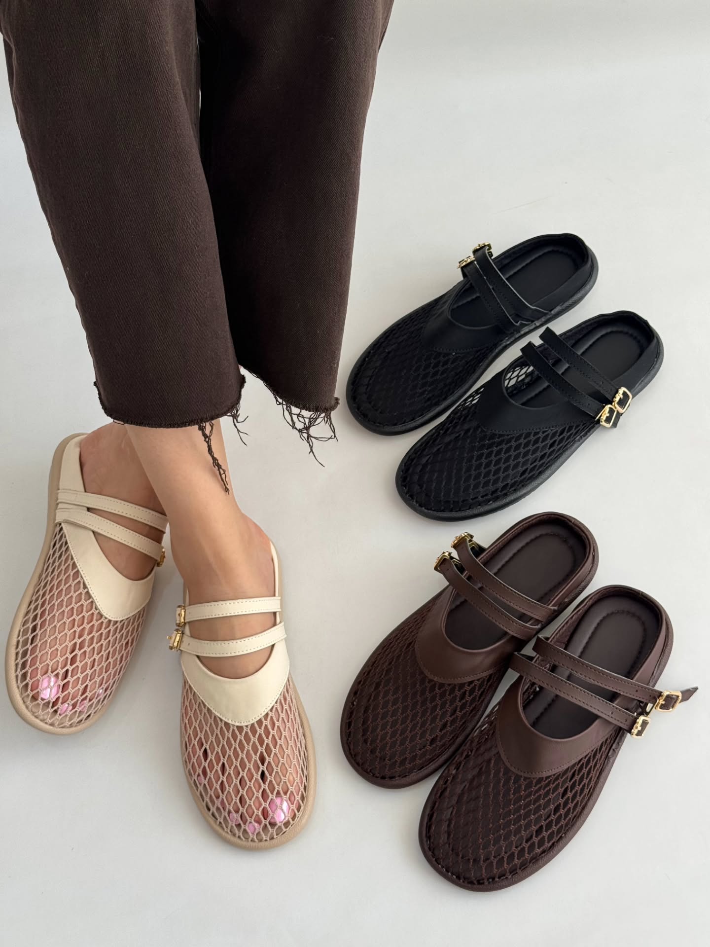 Breathable mesh cutout flats