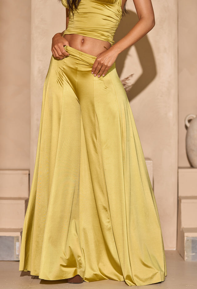 Satin halter top and wide-leg trousers set