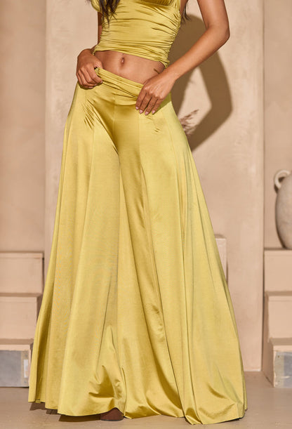Satin halter top and wide-leg trousers set