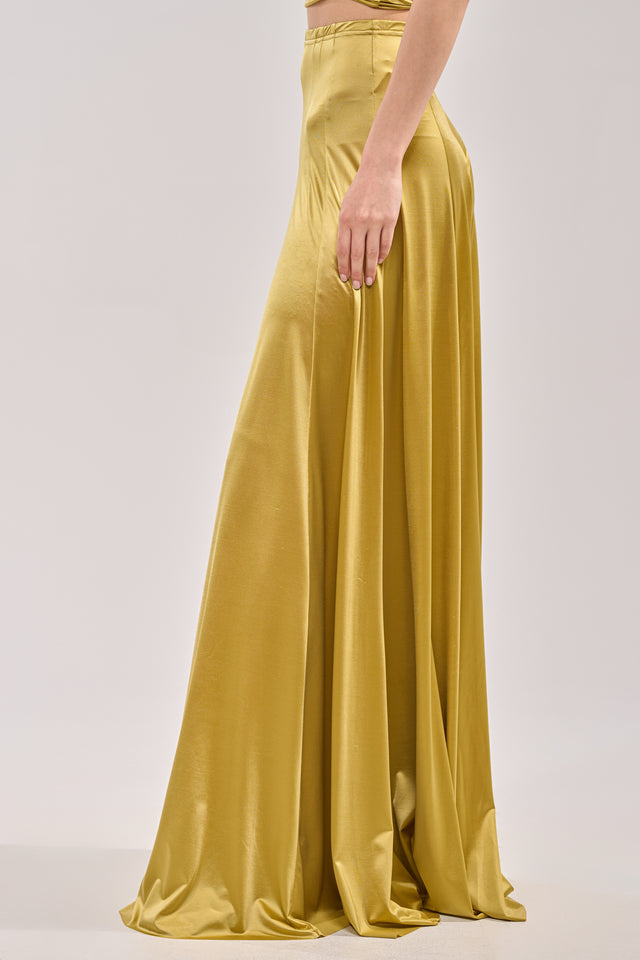Satin halter top and wide-leg trousers set