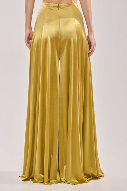 Satin halter top and wide-leg trousers set