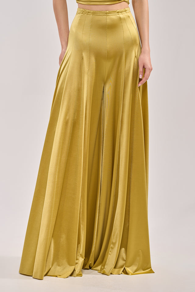 Satin halter top and wide-leg trousers set