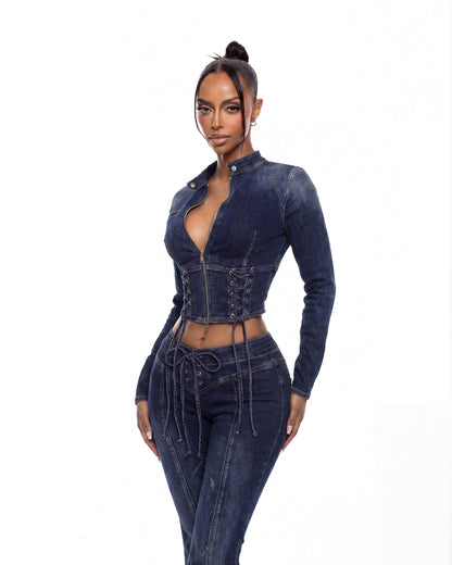 Form-fitting denim set