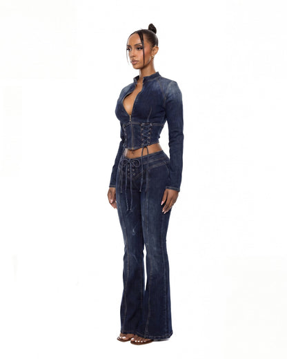Form-fitting denim set