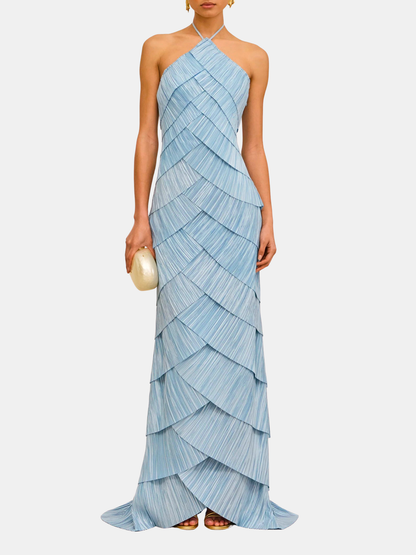 Pleated sleeveless gown