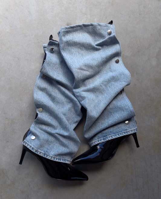 Detachable denim high-heeled boots