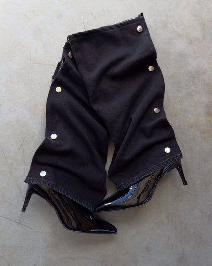 Detachable denim high-heeled boots