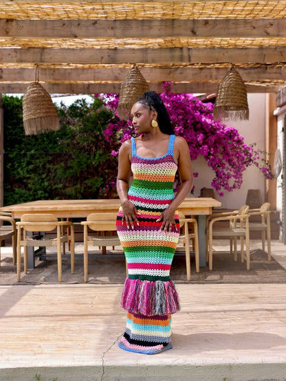Colorful Knitted Fringe Dress
