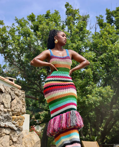 Colorful Knitted Fringe Dress