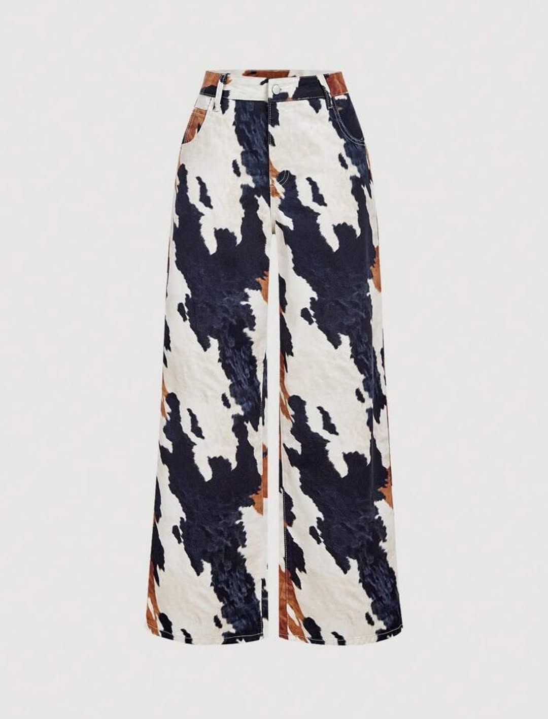 Cow print straight-leg pants