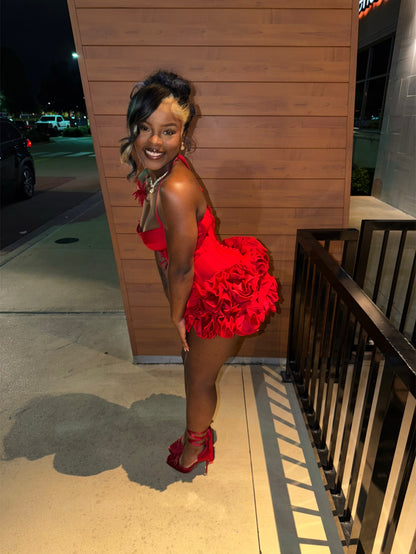Halter-Neck Ruffled Mini Dress
